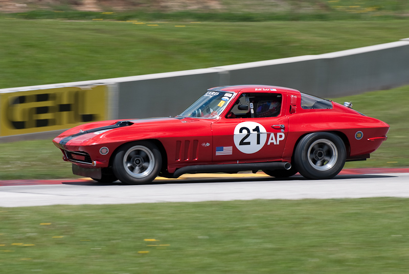 1965 Chevy Corvette car# 21 driven by Bill Todd in turn 7 at Road America, Elkhart Lake, WI
