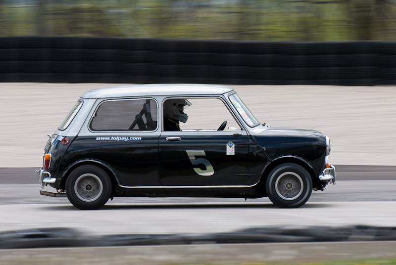 1967 Austin Cooper S car# 5 driven by Sarah Khan in turn 1 at Road America, Elkhart Lake, WI