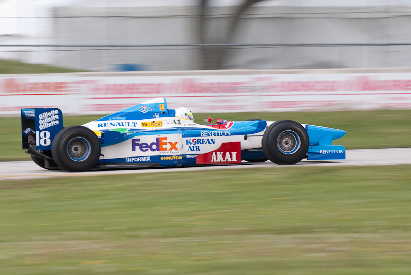 1997 Benetton B197 car# 18 driven by Brian French in turn 13 at Road America, Elkhart Lake, WI