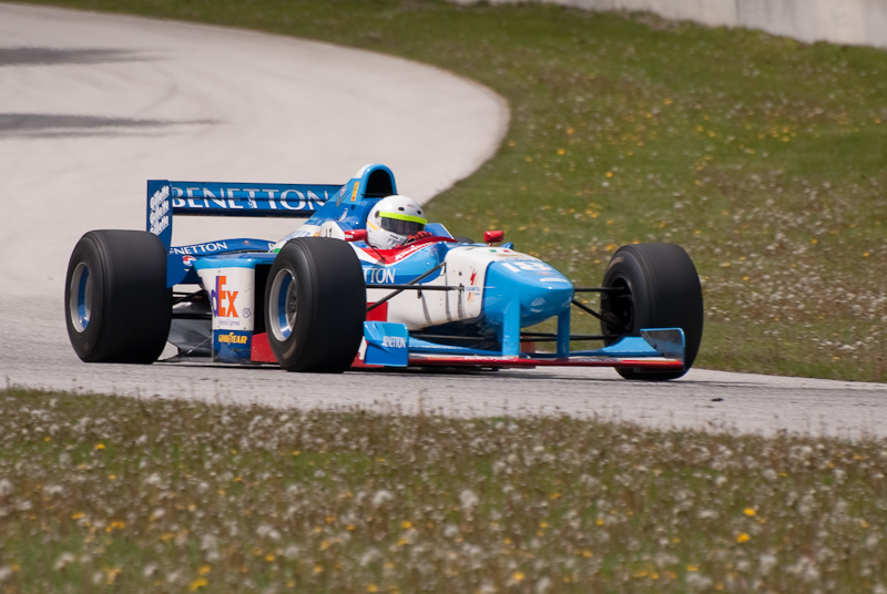 1997 Benetton B197 car# 18 driven by Brian French in turn 13 at Road America, Elkhart Lake, WI