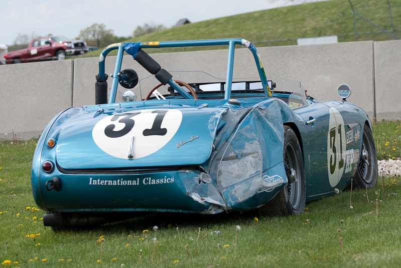 1957 Austin Healey 100-6 car# 31 - The bad side of vinage racing.