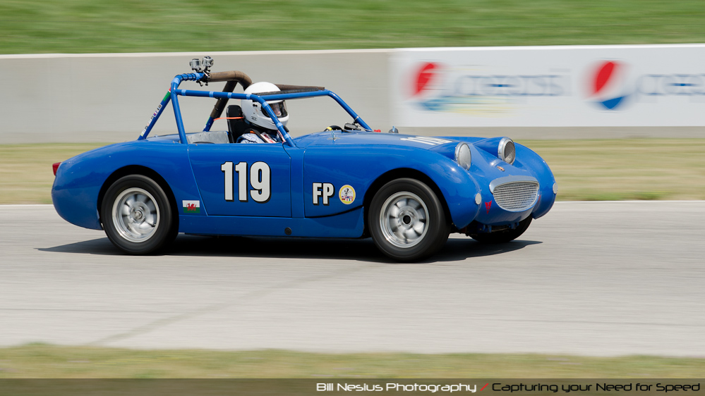 Bugeye Sprite at the Hawk, Road America, Elkhart Lake WI in turn 7 / DSC_9550