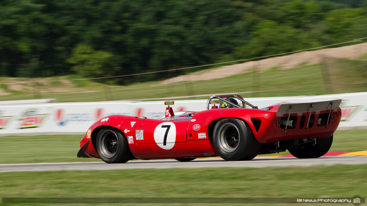 1965 Lola T70 Mk I #7 driven by Johan Woerheide. Road America, Elkhart Lake, WI. Turn 7 / DSC_0029