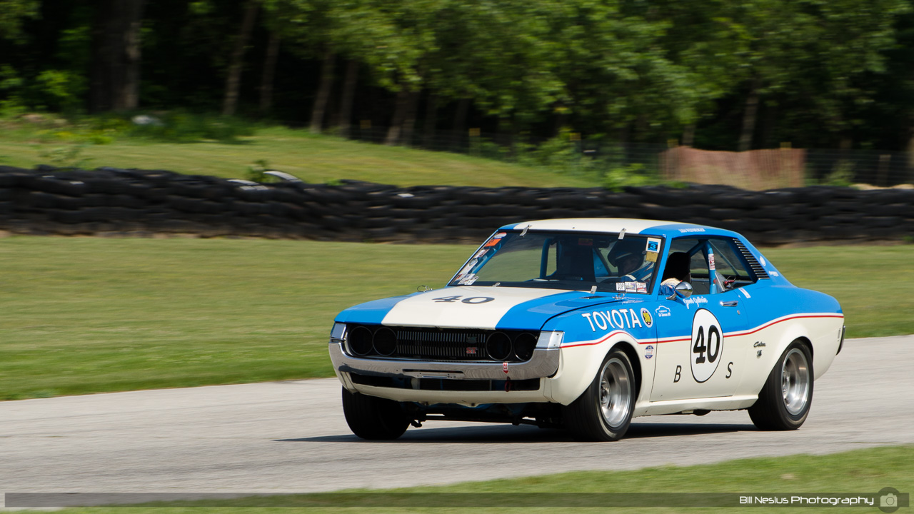 1972 Toyota Celica driven by Lisa Weinberger. Road America, Elkhart Lake, WI. Turn 7 / DSC_0103