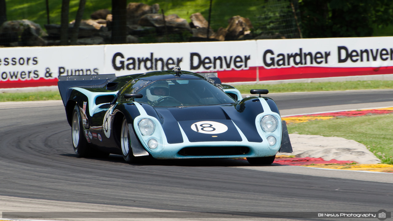 1970 Lola T70 MkIIIb #18 driven by Byron DeFoor at Road America, Elkhart Lake, WI. Turn 6 / DSC_0985