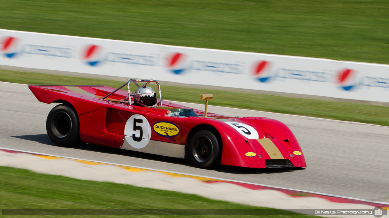 1971 Chevron B19 #5 driven by Alexander MacAllister at Road America, Elkhart Lake, WI. Turn 7 / DSC_1446