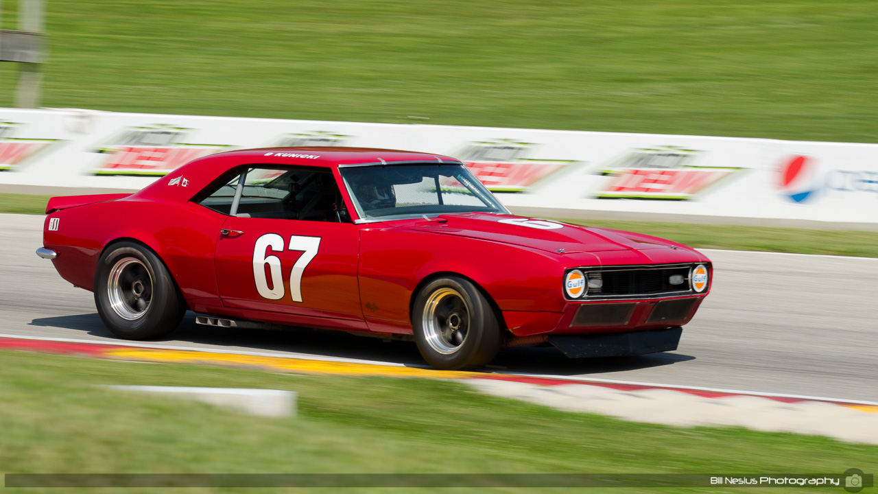 1967 Chevy Camaro #67 driven by Dave Kunicki. Road America, Elkhart Lake, WI. Turn 7 / DSC_1593