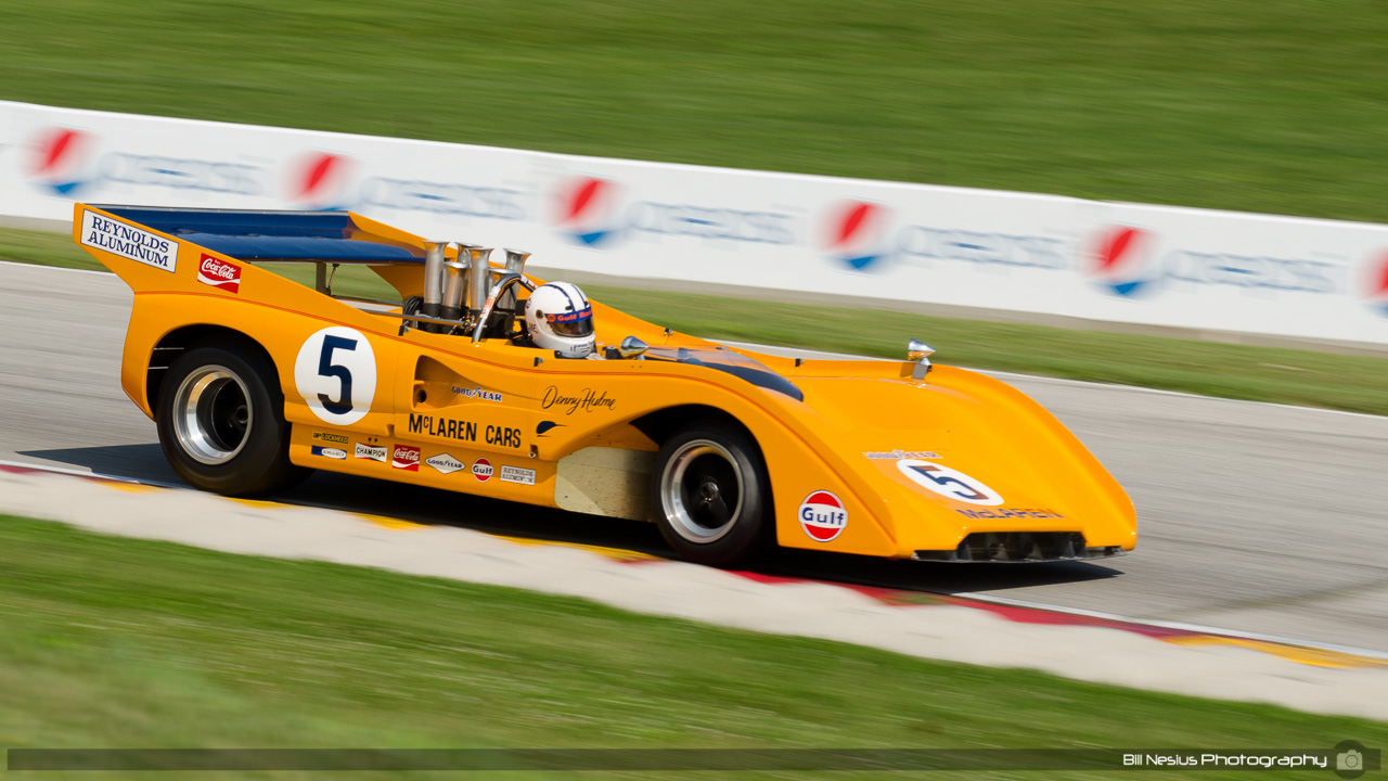 1971 McLaren M8F #5 driven by Chris MacAllister at Road America, Elkhart Lake, WI. Turn 7 / DSC_1616