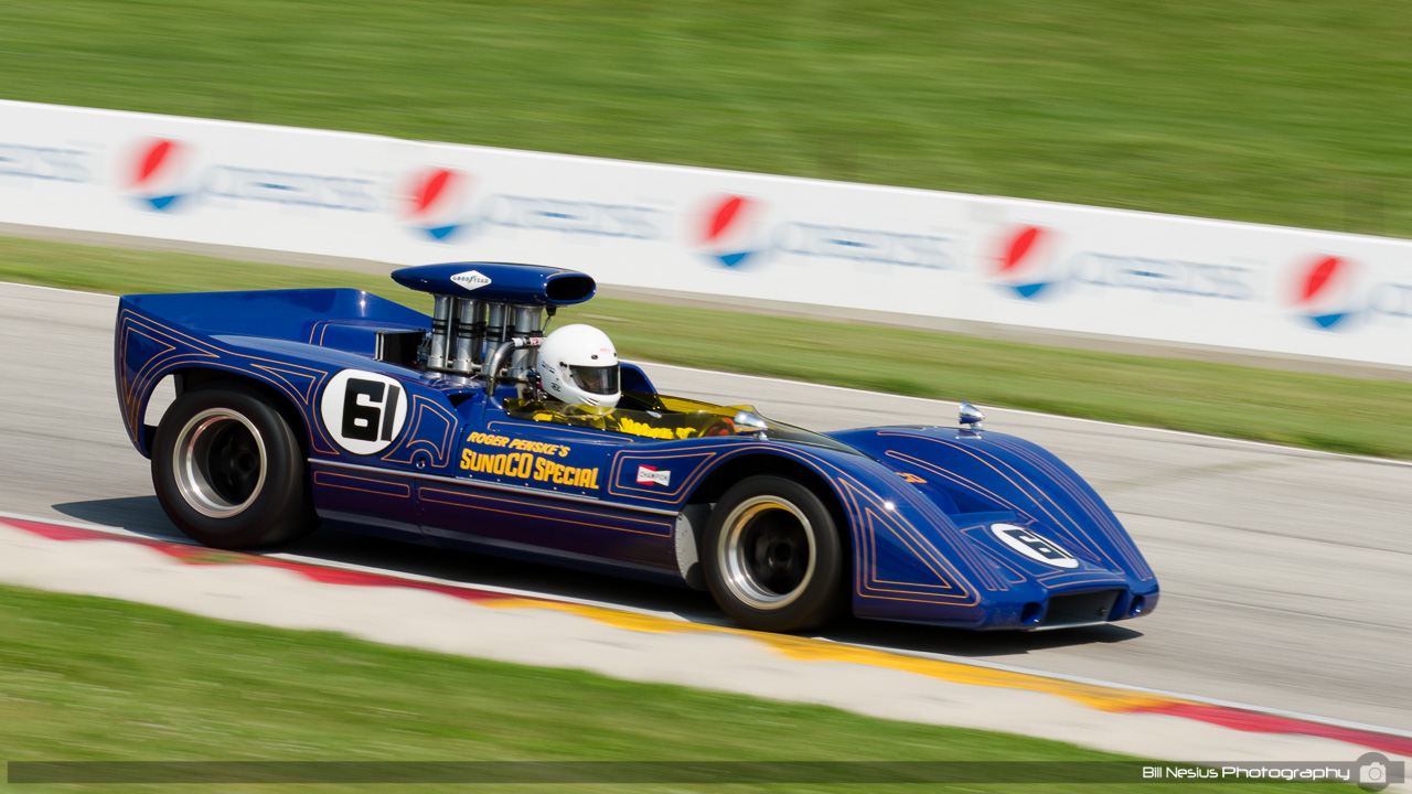 1967 McLaren M6A #61 driven by Brian Blain at Road America, Elkhart Lake, WI. Turn 7 / DSC_1628