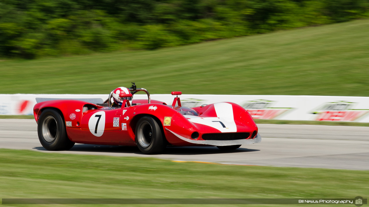 1965 Lola T70 Mk I #7 driven by Johan Woerheide. Road America, Elkhart Lake, WI. Turn 7 / DSC_1707