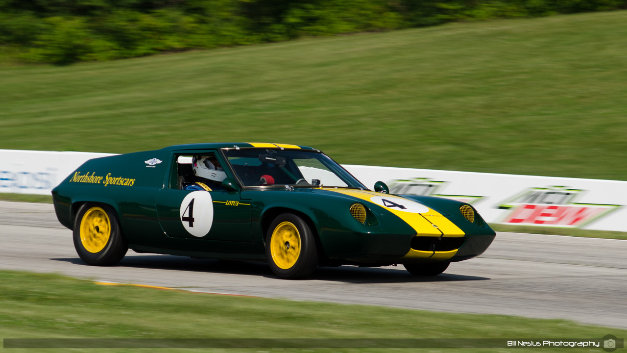 1970 Lotus Europa #4 driven by Norb Bries. Road America, Elkhart Lake, WI. Turn 7 / DSC_1747