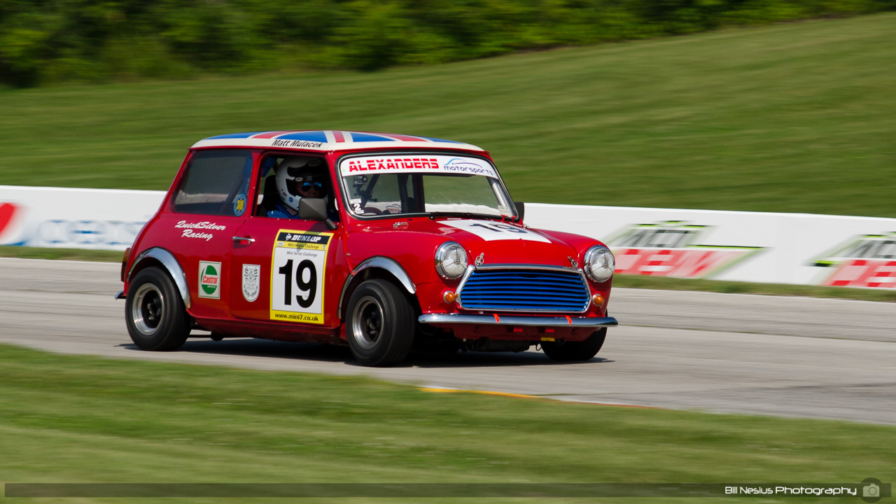 1968 Mini Cooper-S #19 driven by Matthew Mulacek at Road America, Elkhart Lake, WI. Turn 7 / DSC_1754