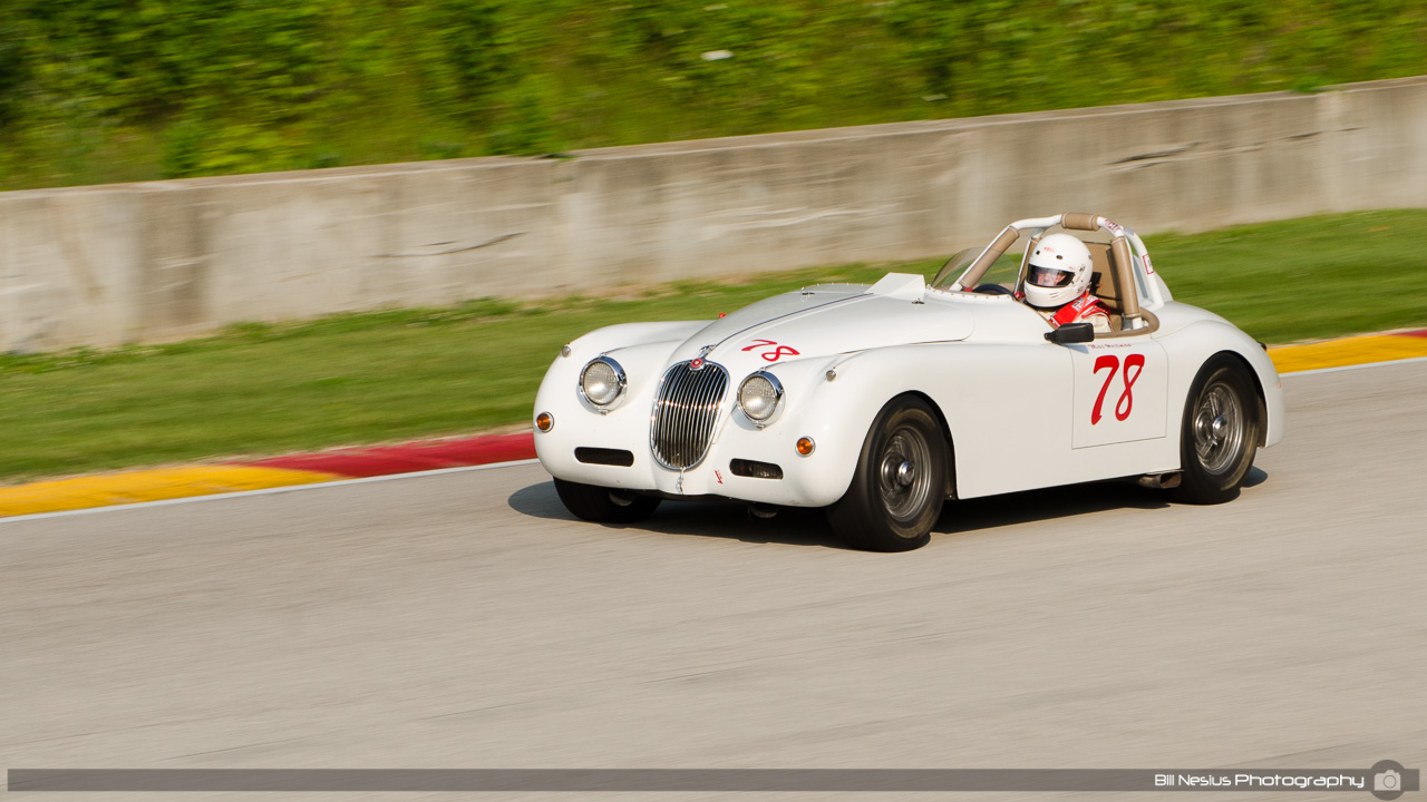 1958 Jaguar XK150 #78 driven by Max Heilman at Road America, Elkhart Lake, WI. Turn 13 / DSC_9130