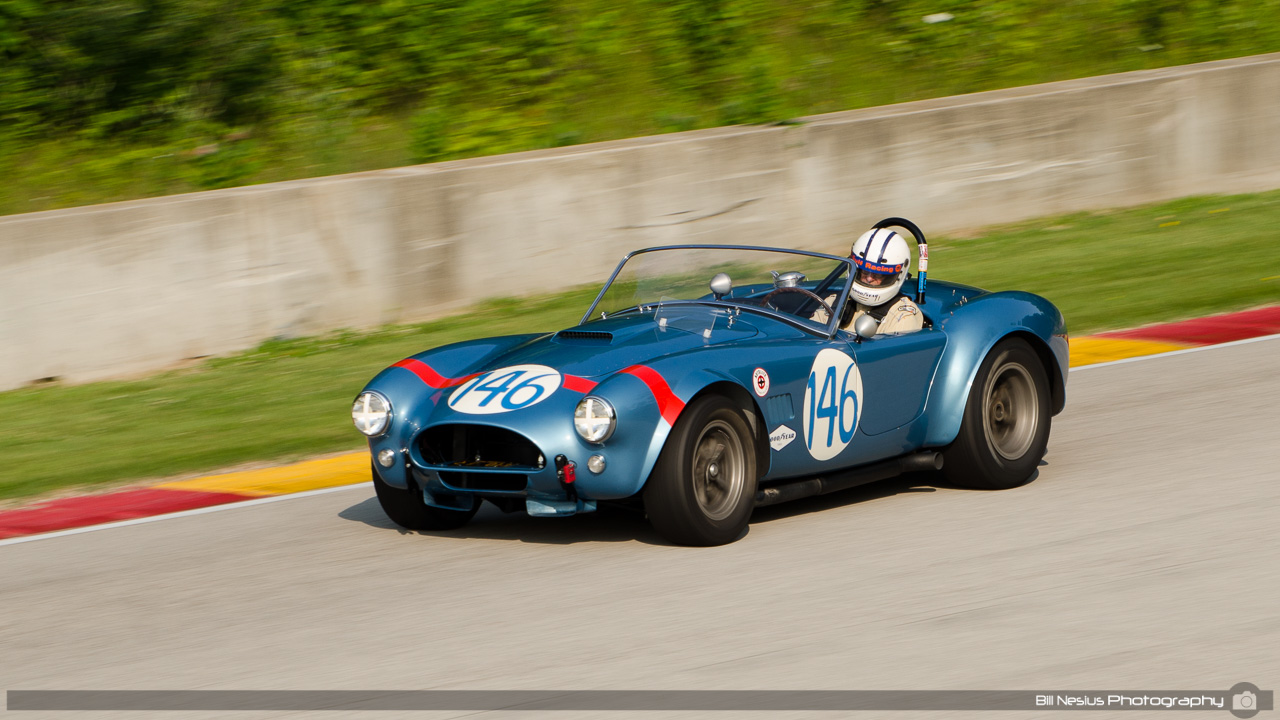 1964 AC Cobra #146 driven by Chris MacAllister. Road America, Elkhart Lake, WI. Turn 13 / DSC_9145