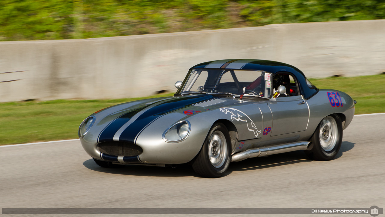 1963 Jaguar XKE, #631 driven by Scott Holley. Road America, Elkhart Lake, WI. 
Turn 13 / DSC_9208