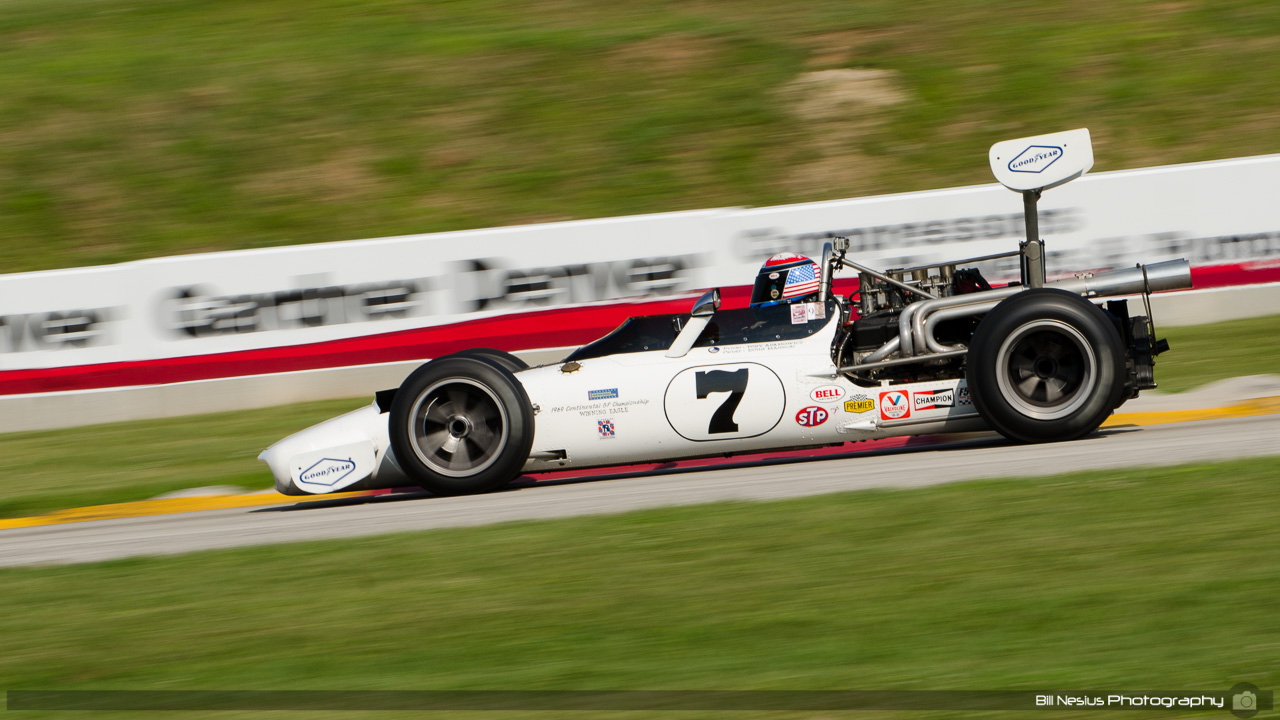 1969 Gurney Eagle #7 driven by Tony Adamowicz. Road America, Elkhart Lake, WI. Turn 7 / DSC_9650