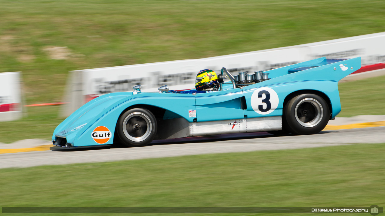 1972 McLaren M8F #3 driven by Rick Knoop. Road America, Elkhart Lake, WI. Turn 7 / DSC_9947