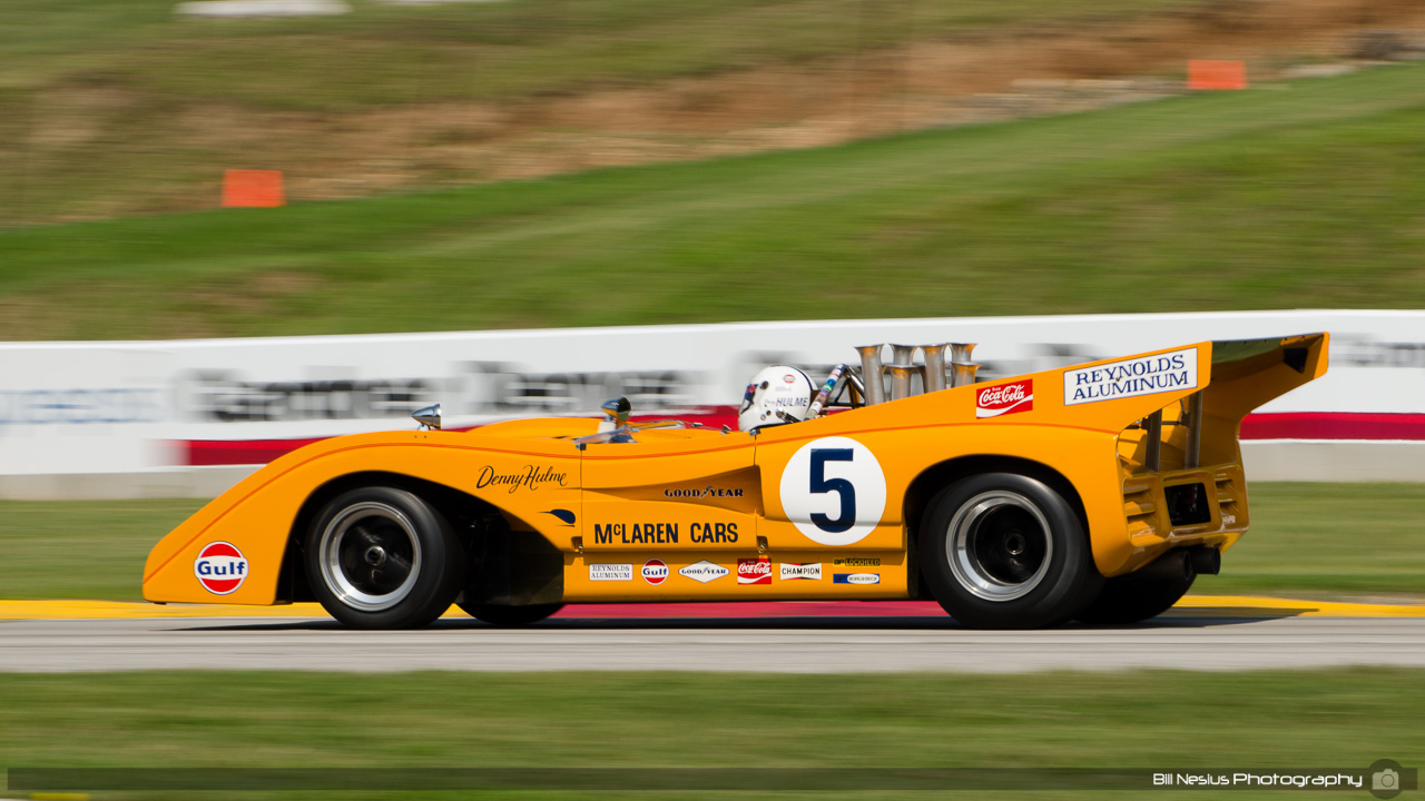 1971 McLaren M8F #5 driven by Chris MacAllister at Road America, Elkhart Lake, WI. Turn 7 / DSC_9953