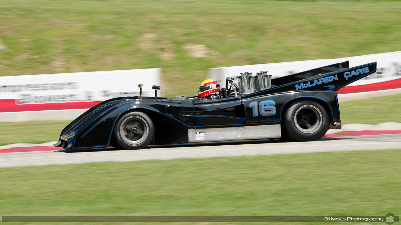 1972 McLaren M8F #16 driven by James Stengel. Road America, Elkhart Lake, WI. Turn 7 / DSC_9996