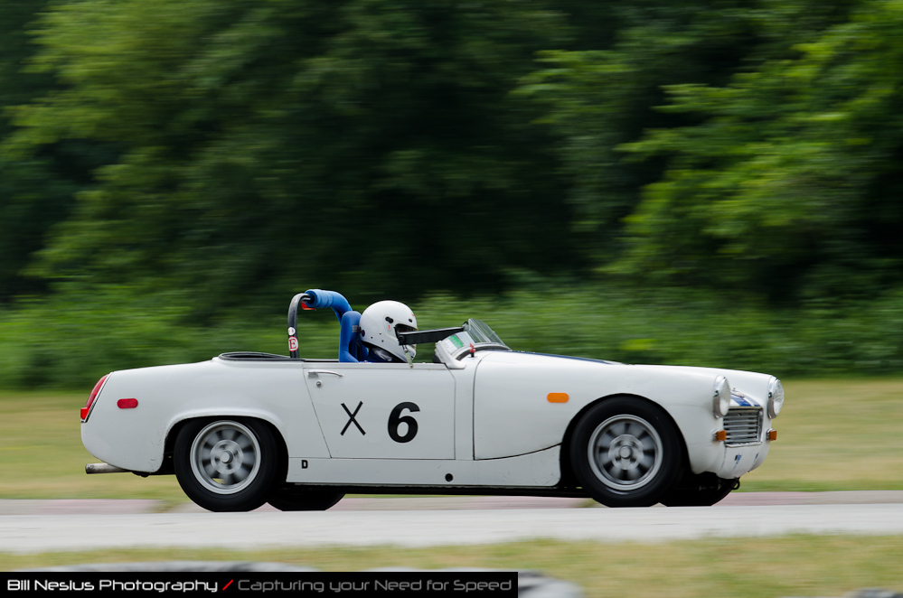 DSC_6429 / 1969 Austin Healey Sprite, car no 6 driven by Jeffrey Freers in turn 4. Blackhawk Farms Raceway