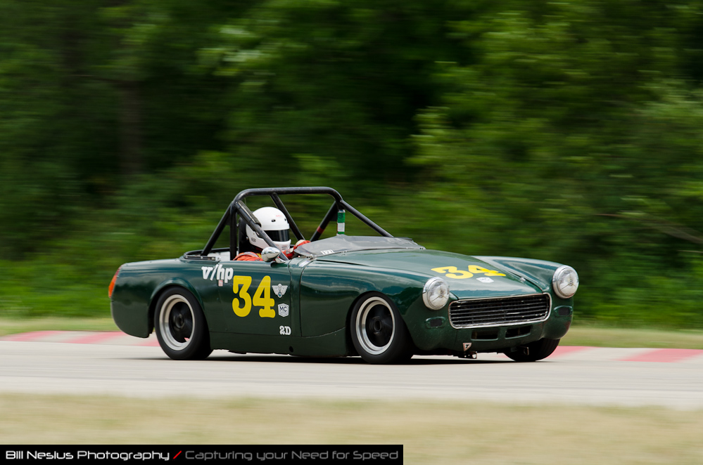 DSC_7230 / 1962 Austin Healey Sprite driven by John Salisbury in turn 3. Blackhawk Farms Raceway